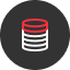 Icon of stacked database or coins on circular dark background.