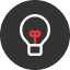 Icon of light bulb on circular dark background.